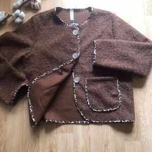 J. Crew Textured Brown Cardigan with Contrast Trim